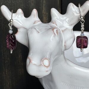 Mismatched Blown Glass Sterling Silver Earrings